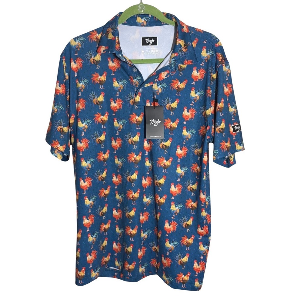 Waggle men's cocky rooster polo golf shirt NWT size LG